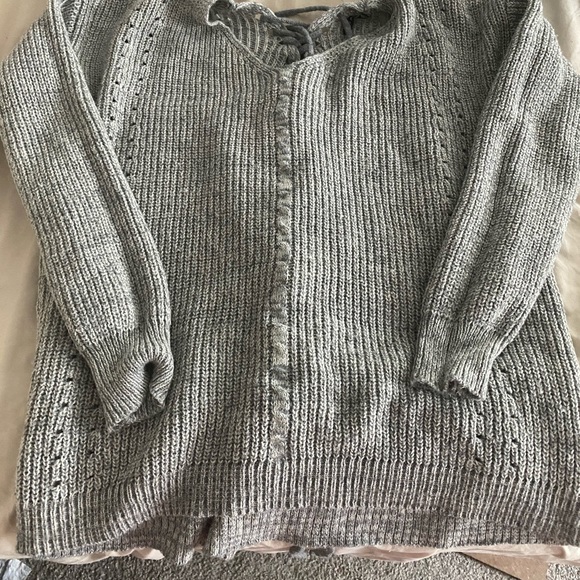 Grey knit sweater with tie up detail in the back! - Picture 1 of 5